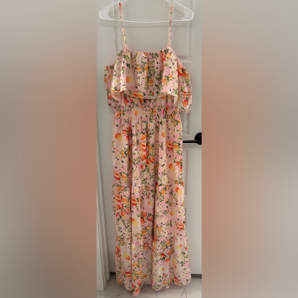 Layered With Love Womens Pink Peaches Maxi Dress Size L